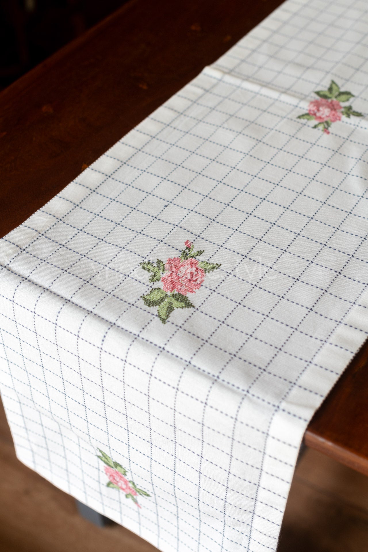 Cotton table runner with embroidery - 14x56 inches
