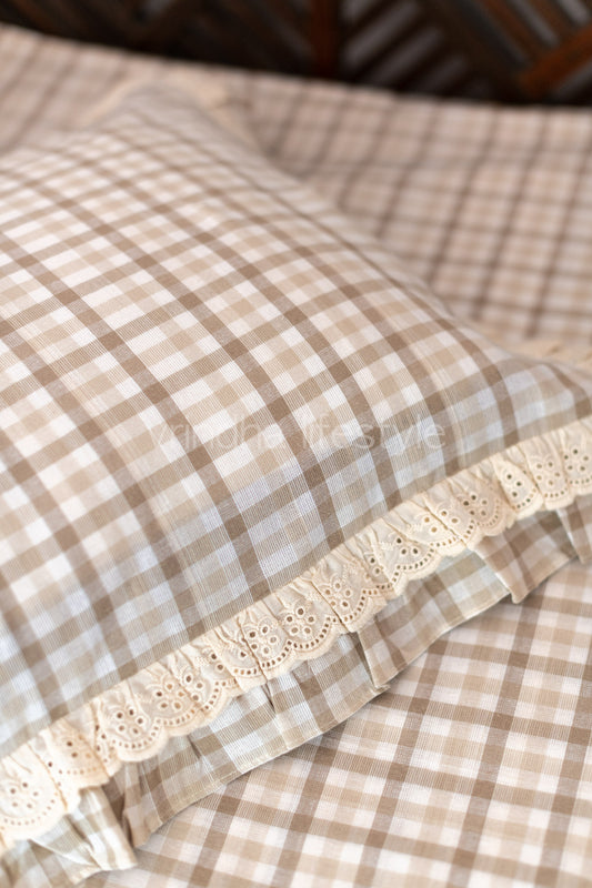 Cotton Bedsheet with cotton embroidered pillow covers with lace detailing -King size
