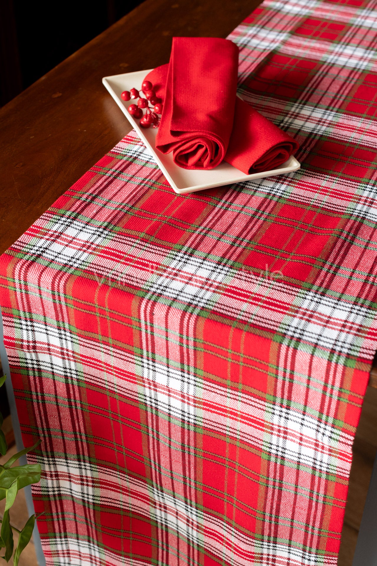 Woven plaid cotton table runner-4 seater-customisable