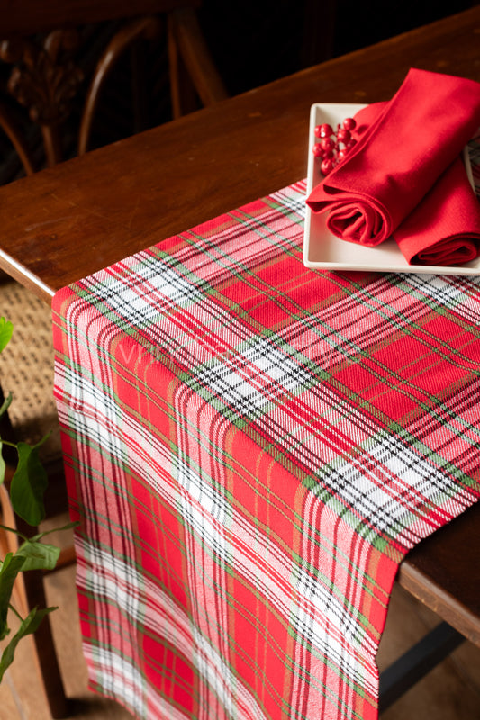 Woven plaid cotton table runner-4 seater-customisable