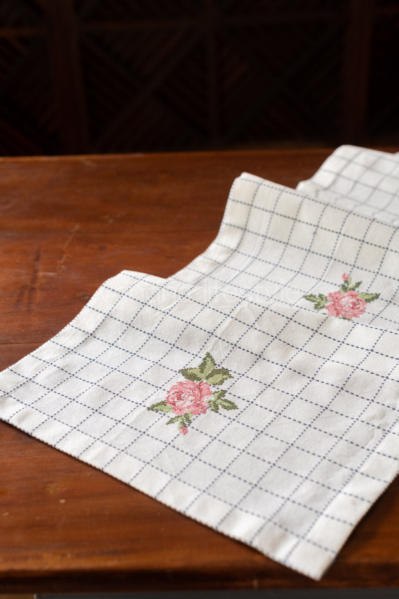 Cotton table runner with embroidery - 14x56 inches