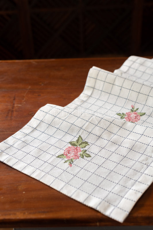 Cotton table runner with embroidery - 14x56 inches