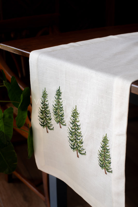 Cottontable runner with cross stitch embroidery -14x53 inches-customisable