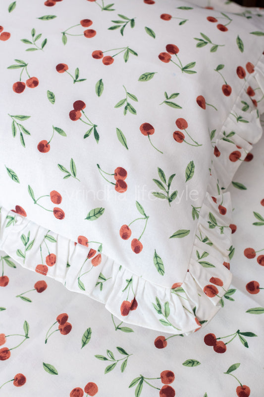Cotton Bedsheet with cotton pillow covers with frill detailing -Single