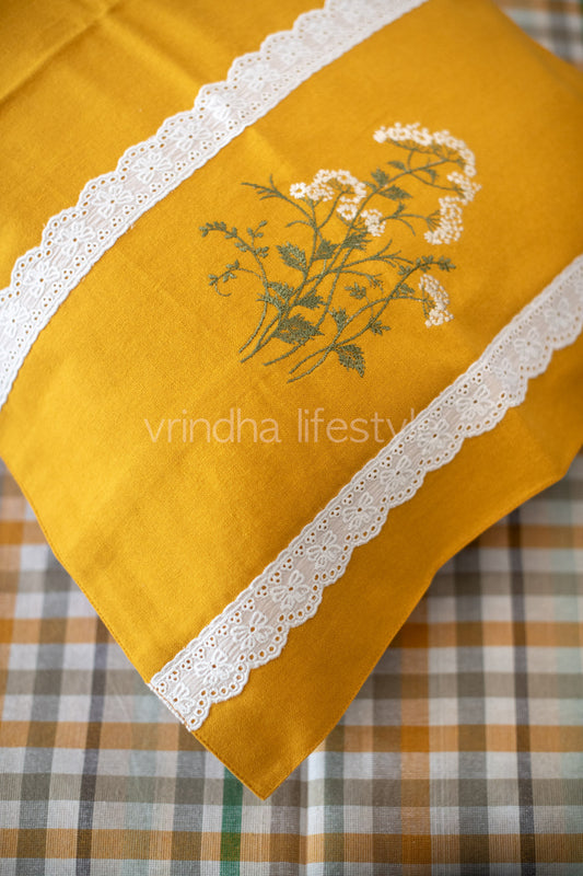 Cotton Bedsheet with cotton  embroidered pillow covers with lace detailing -Single