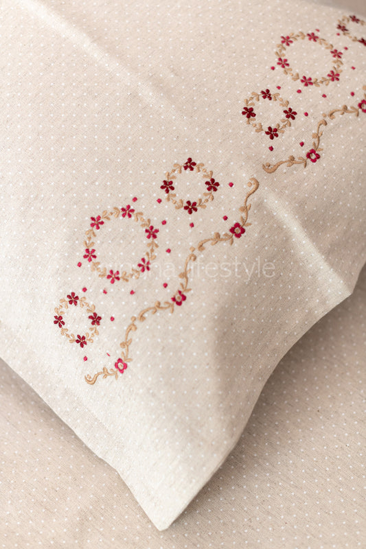 Cotton Bedsheet with cotton  embroidered pillow cover -Single