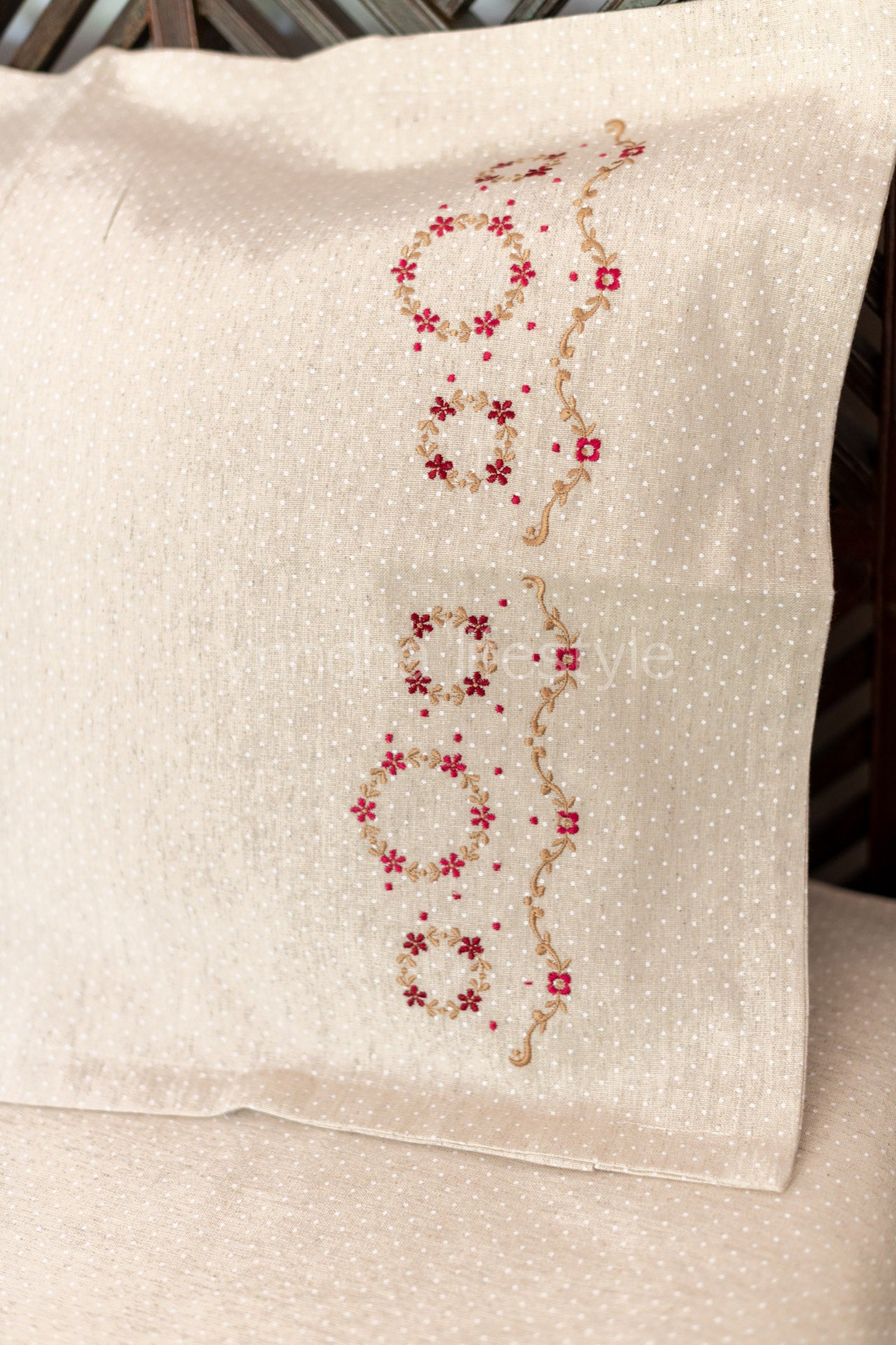 Cotton Bedsheet with cotton  embroidered pillow cover -Single