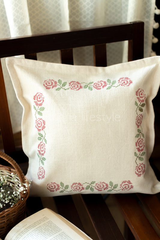 Cotton cushion cover with cross stitch embroidery -Single unit- 16x16 inches( Customisable)