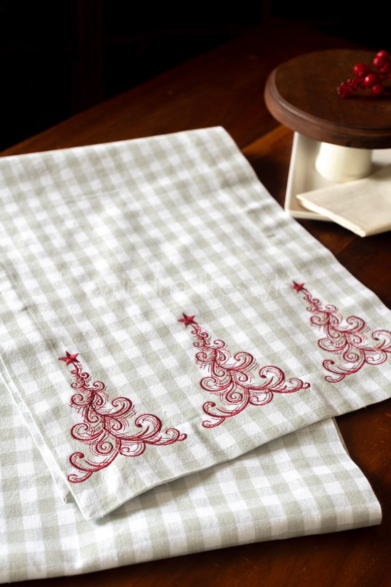 Woven cotton  table runner with embroidery- 13x78 inches-6 seater -customisable