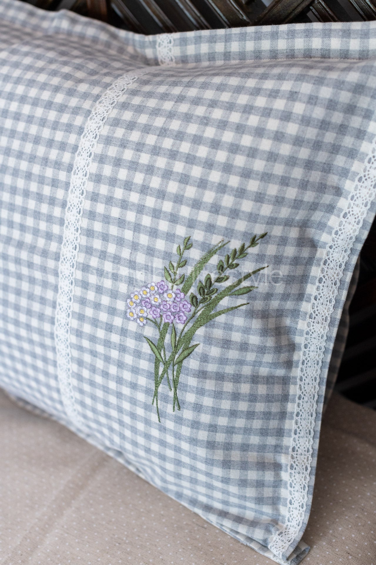 Cotton pillow covers with embroidery and lace detailing -single unit