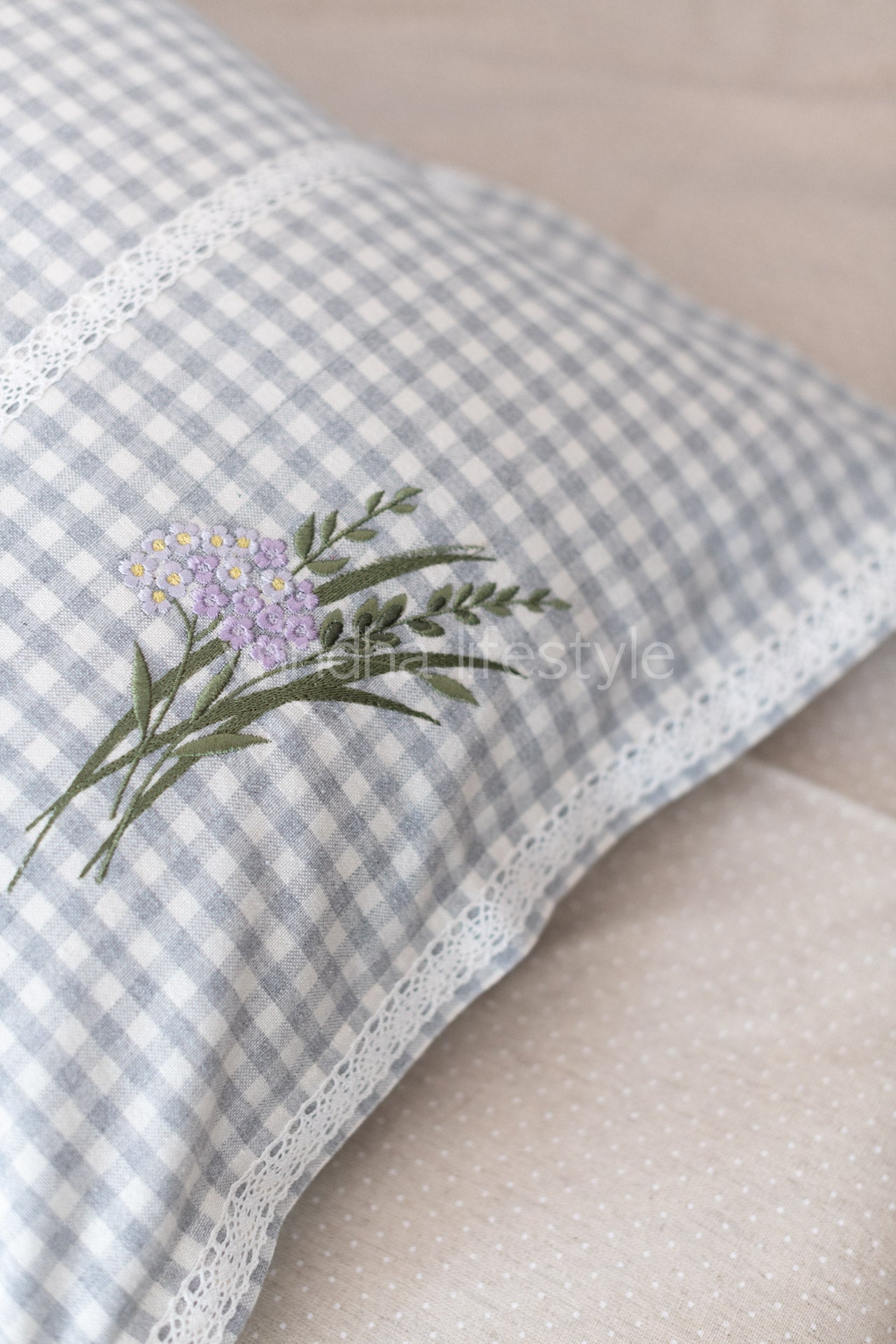 Cotton pillow covers with embroidery and lace detailing -single unit