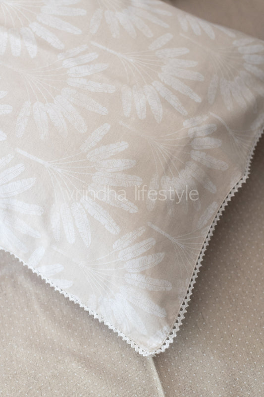 Printed cotton pillow cover with lace detailing -set of 2