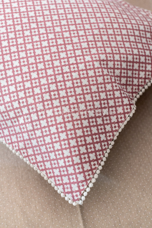 Printed pillow cover with lace detailing -set of 2