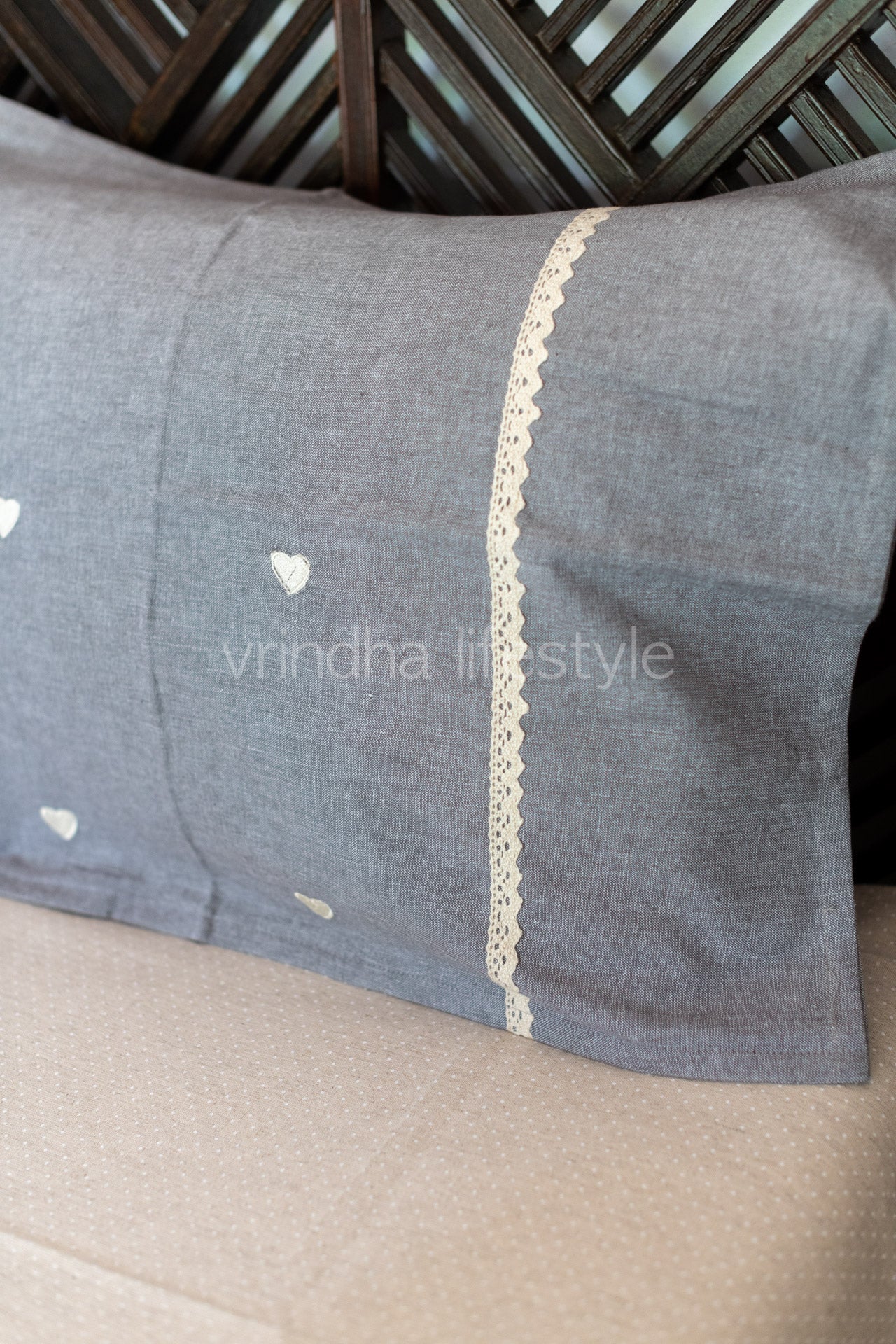 Cotton pillow covers with embroidery and lace detailing -single unit