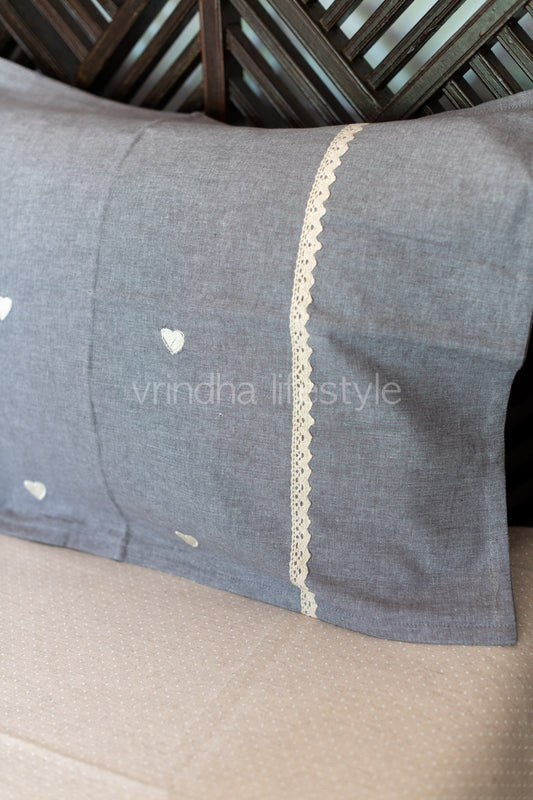 Cotton pillow covers with embroidery and lace detailing -single unit