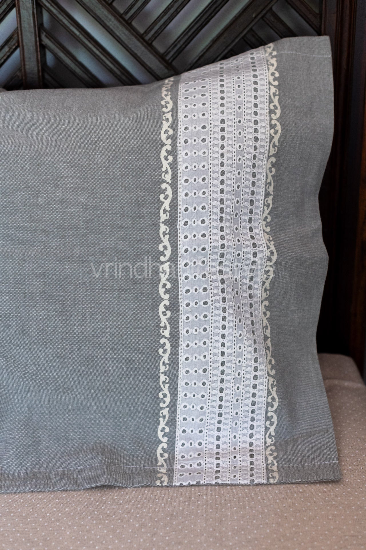 Printed pillow cover with lace detailing -set of 2