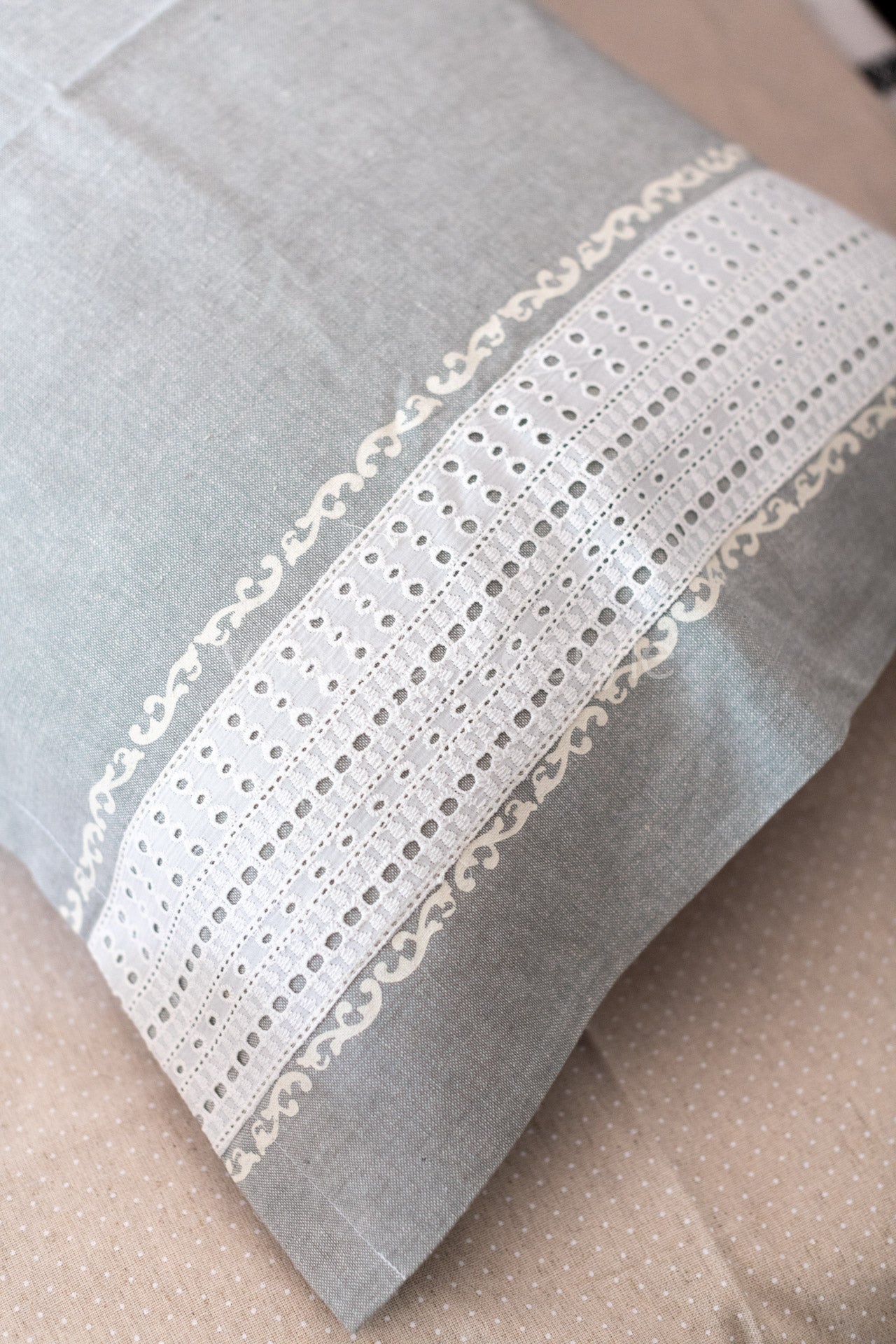Printed pillow cover with lace detailing -set of 2