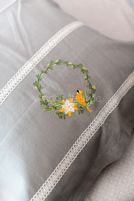 Cotton pillow covers with embroidery and lace detailing -single unit