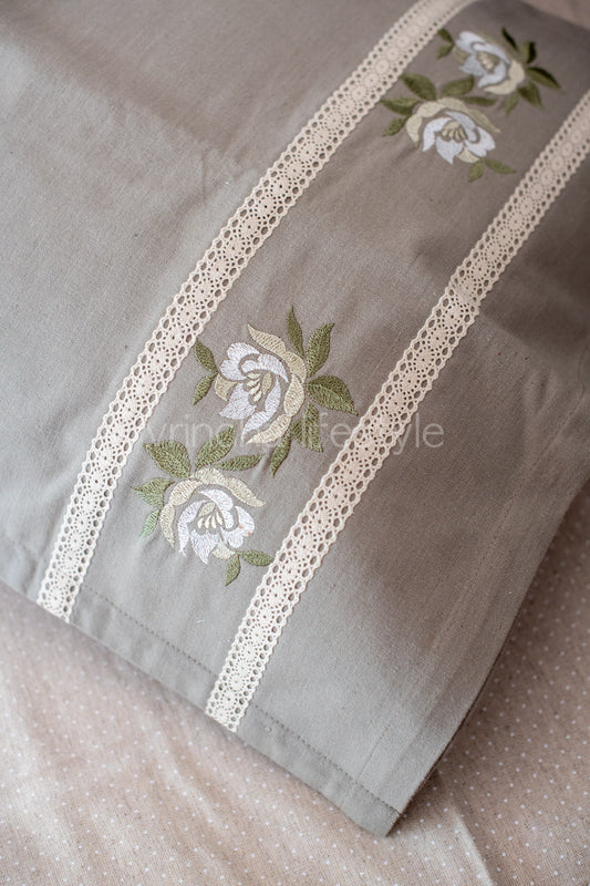 Cotton pillow covers with embroidery and lace detailing -single unit