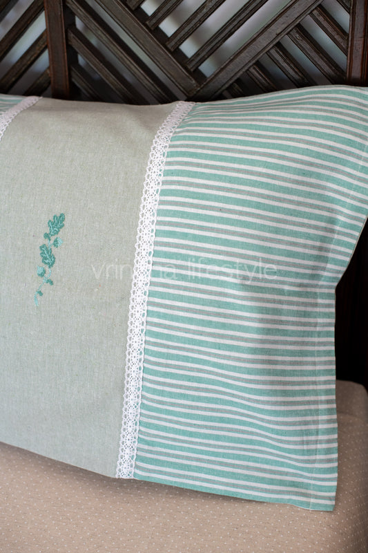 Cotton pillow covers with embroidery and lace detailing -single unit