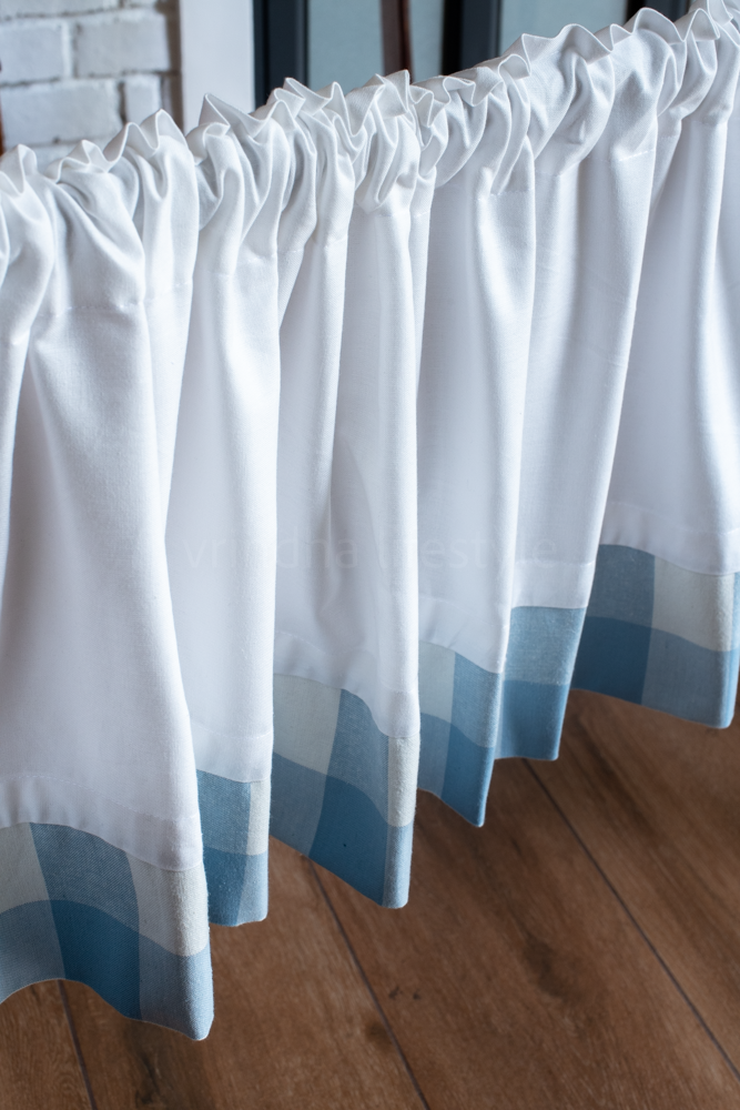 blue and white kitchen curtain