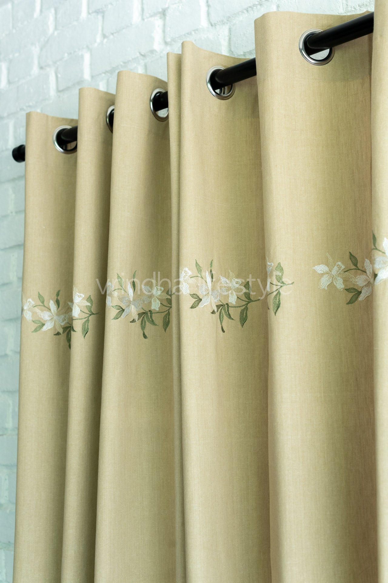 COTTON CURTAINS with embroidery -7 Feet-Single unit-Ring Curtain