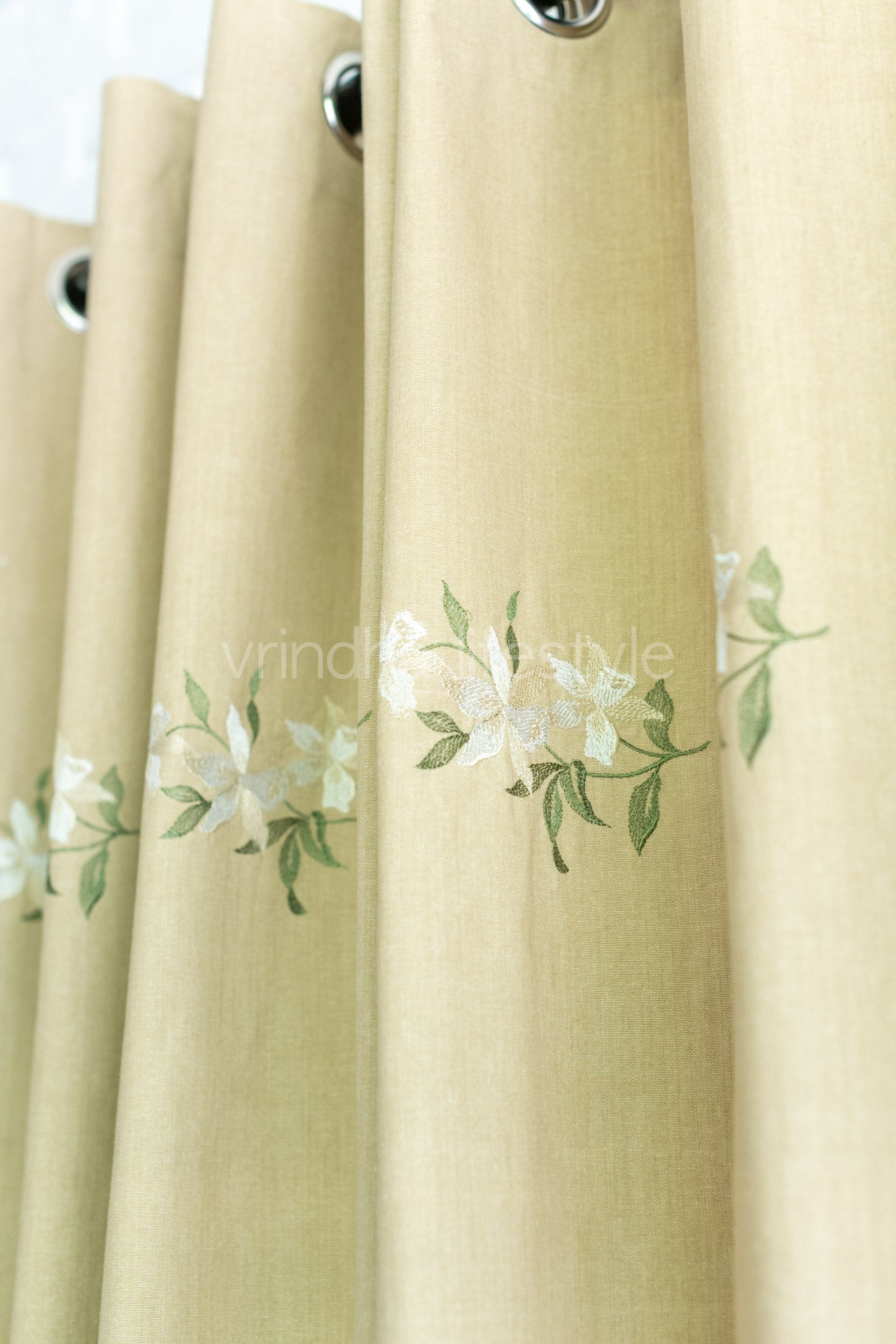 COTTON CURTAINS with embroidery -7 Feet-Single unit-Ring Curtain