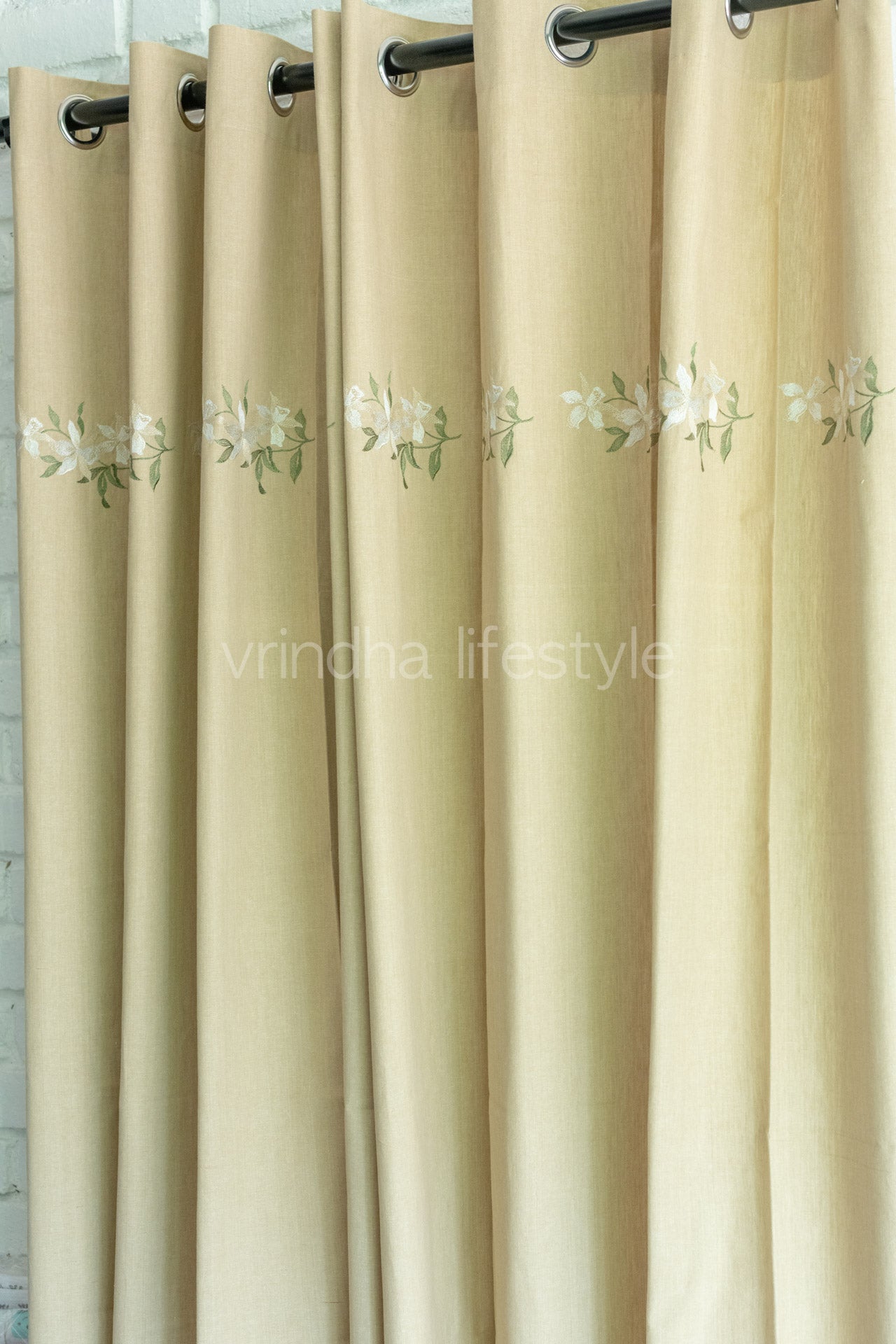 COTTON CURTAINS with embroidery -7 Feet-Single unit-Ring Curtain