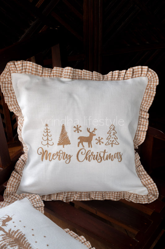 Cross stitch embroidered cotton cushion cover with frill-single unit-16x16 inches-Customisable