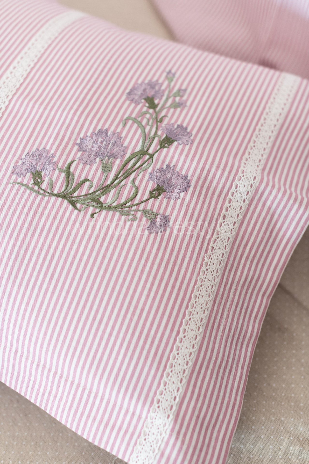 Cotton pillow covers with embroidery and lace detailing -single unit
