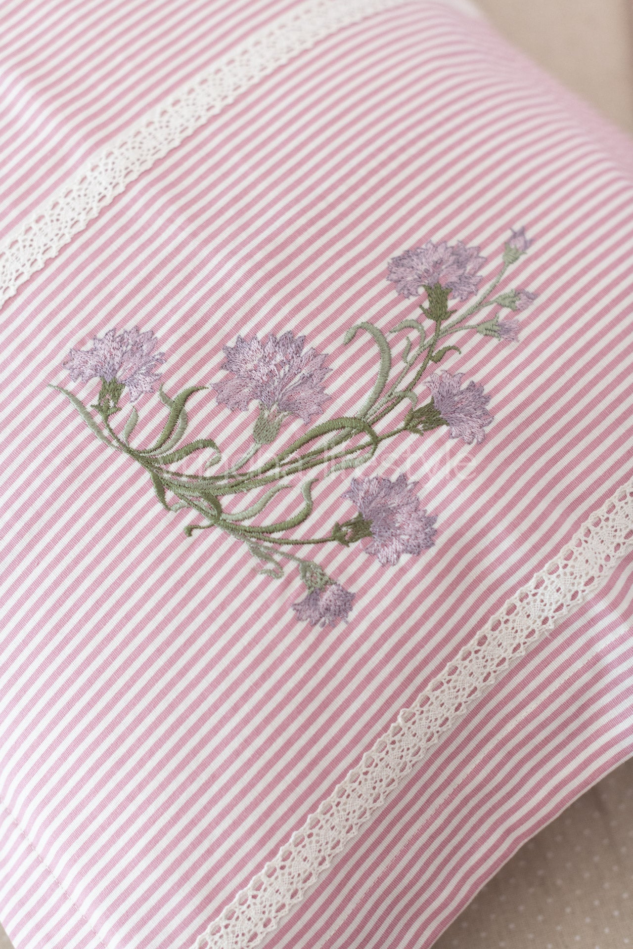 Cotton pillow covers with embroidery and lace detailing -single unit