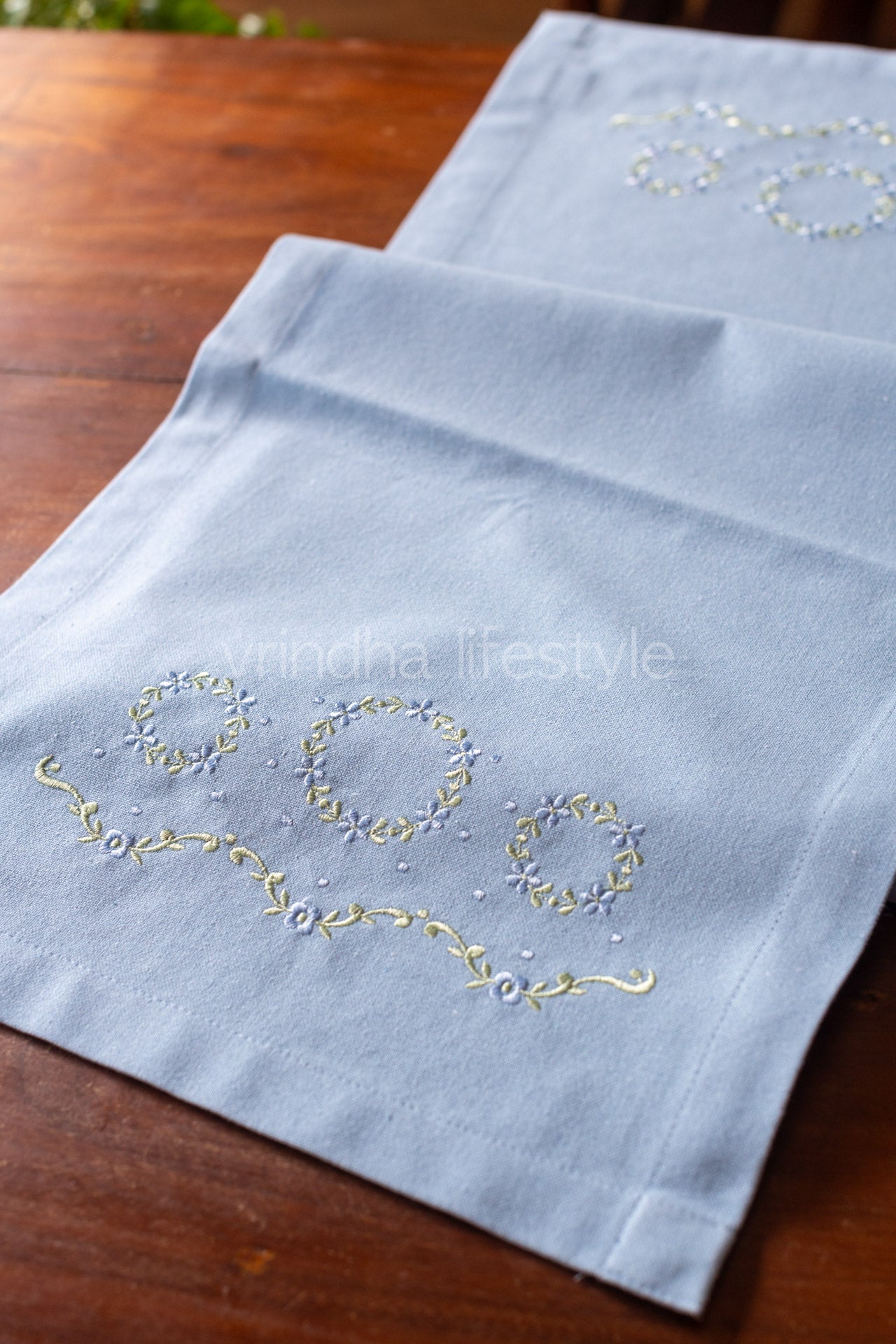 Cotton table runner with embroidery  -12x42 inches
