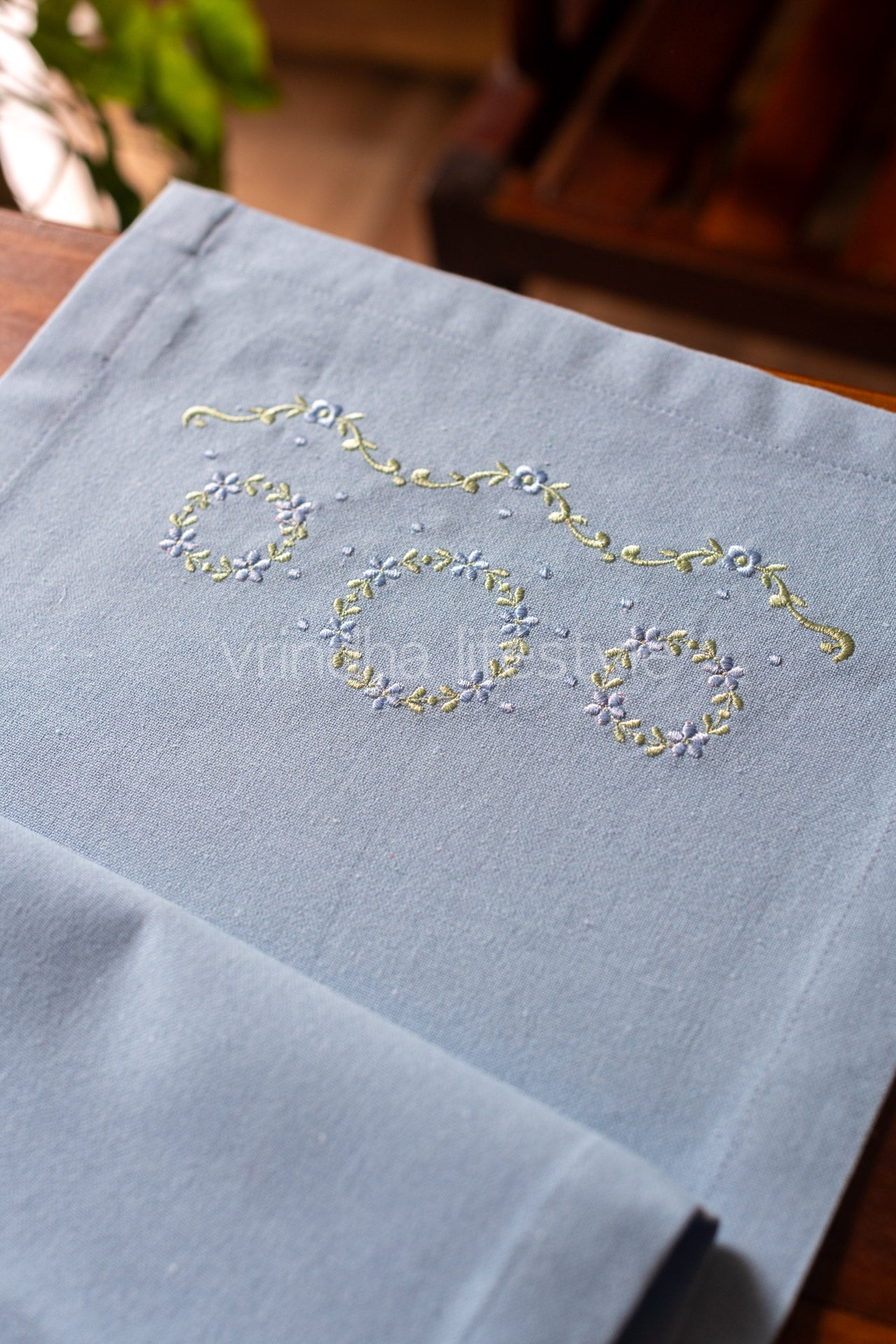 Cotton table runner with embroidery  -12x42 inches
