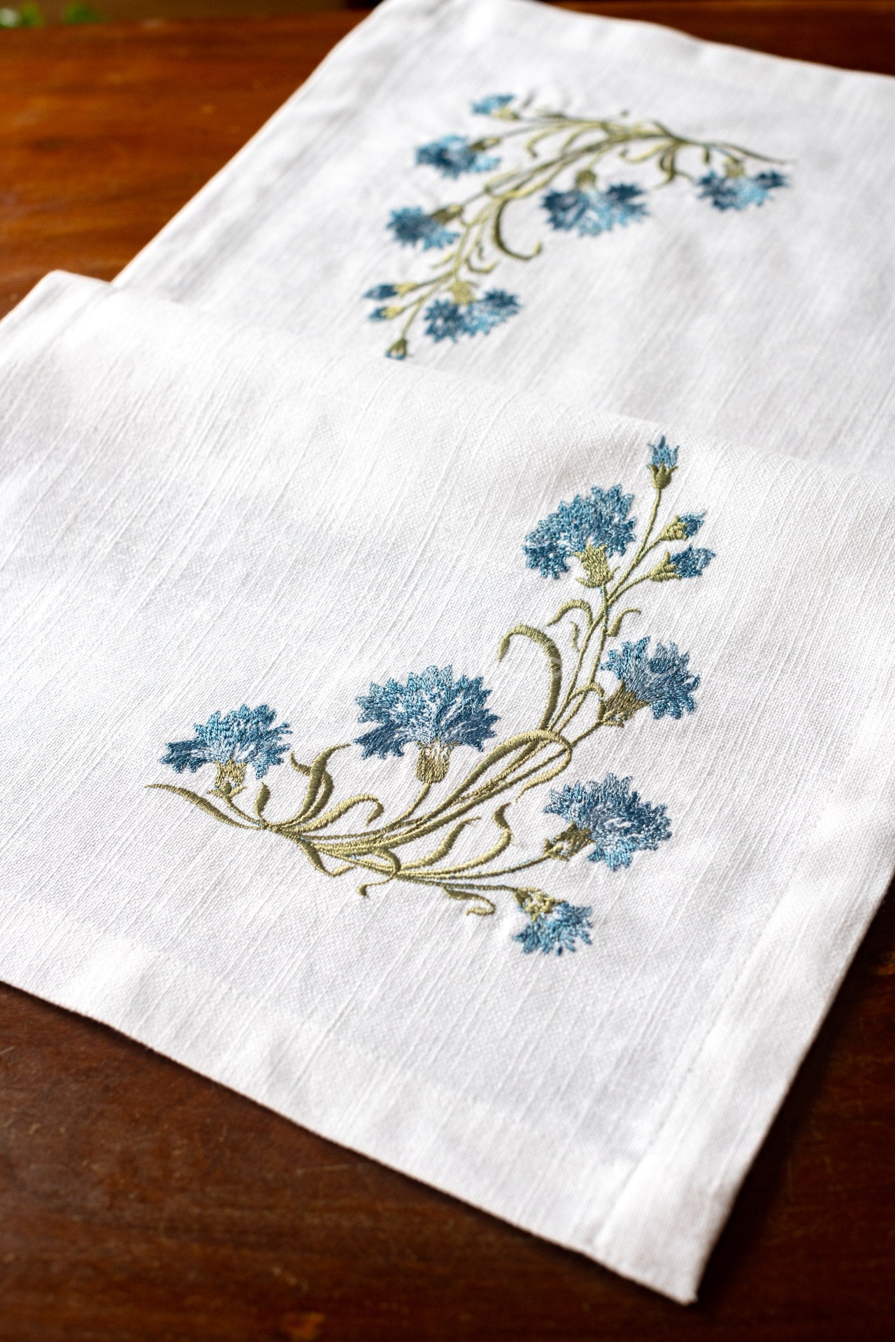 Cotton coffee table runner with embroidery -14x27  inches