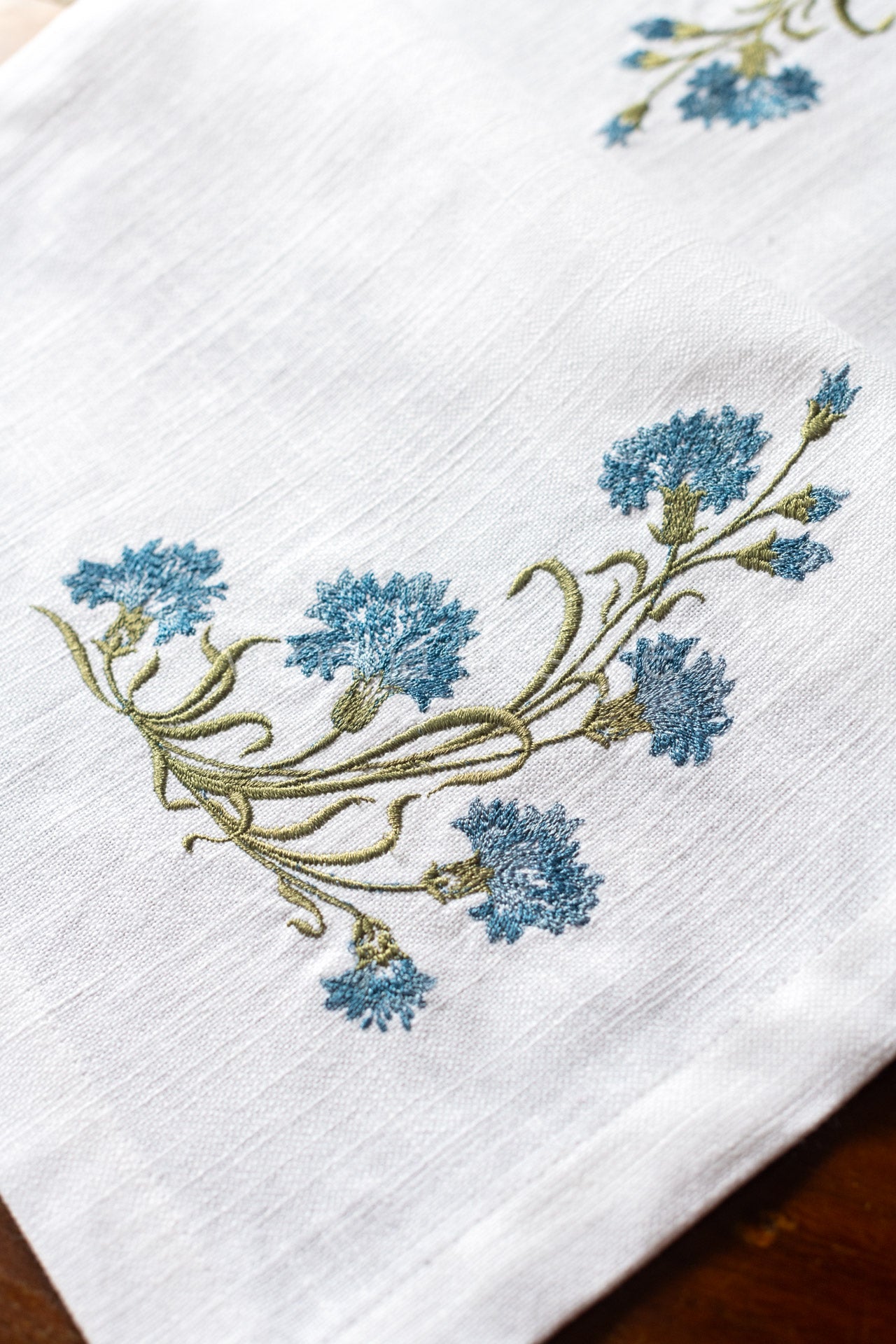 Cotton coffee table runner with embroidery -14x27  inches