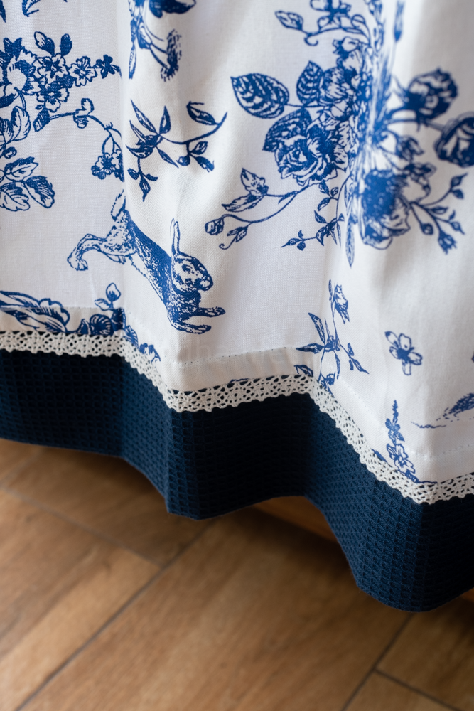 blue and white kitchen curtain