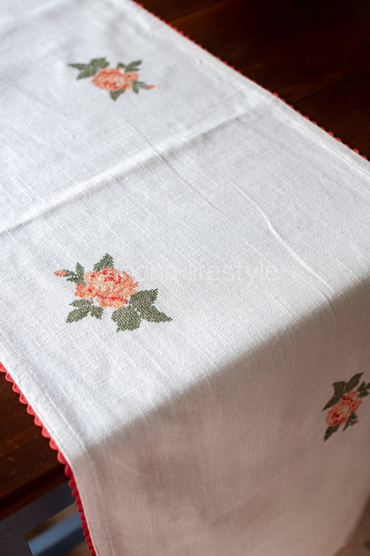 Cotton table runner with embroidery - 14x60 inches-coffee table runner