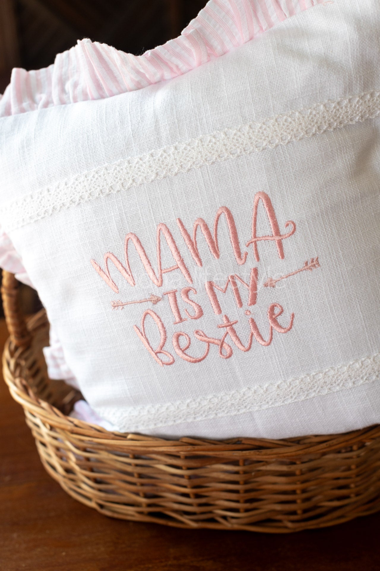 Cotton cushion cover with embroidery and frill  detailing -Single unit- 12x12 inches