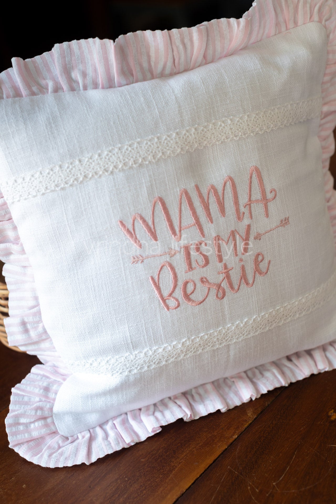 Cotton cushion cover with embroidery and frill  detailing -Single unit- 12x12 inches