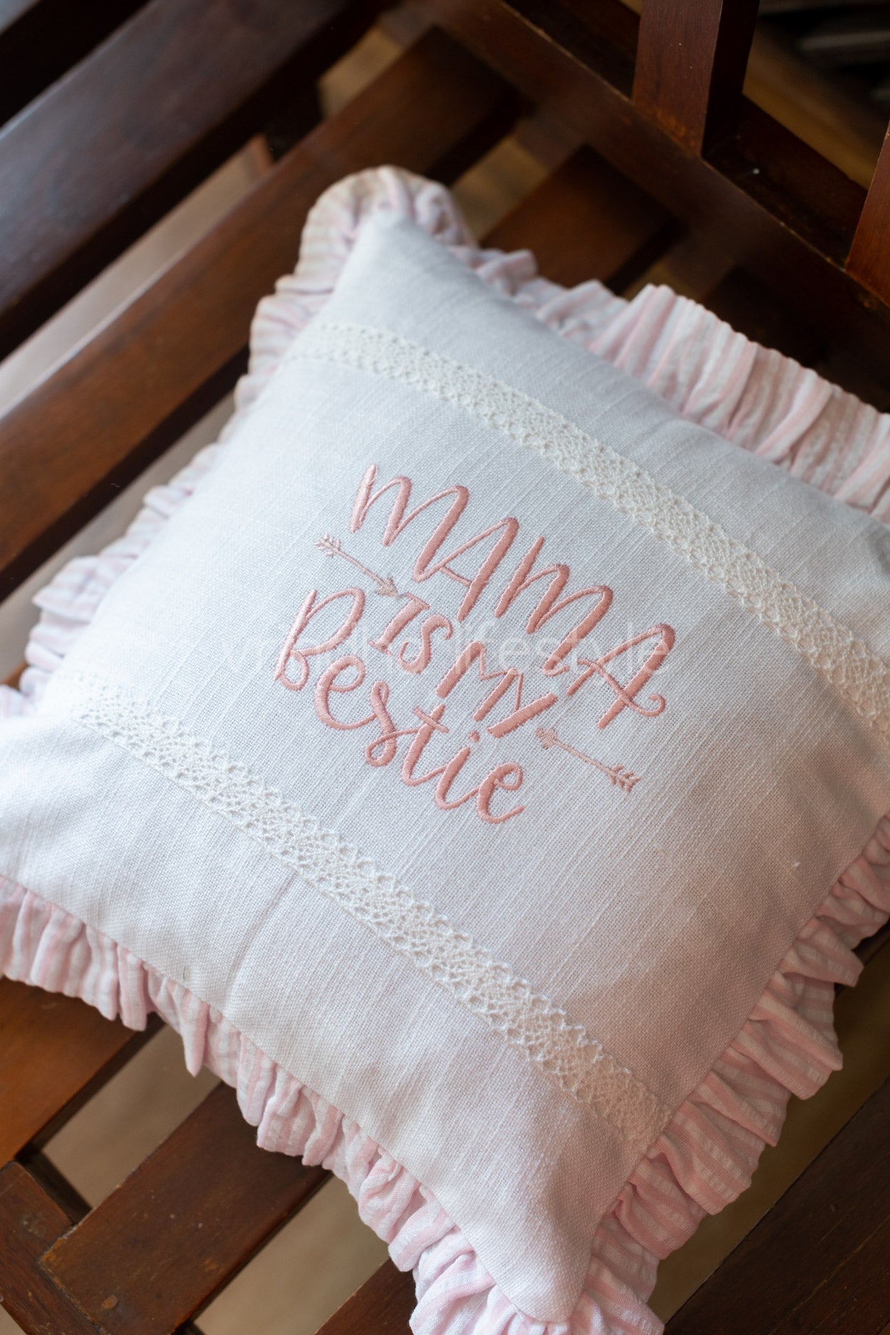 Cotton cushion cover with embroidery and frill  detailing -Single unit- 12x12 inches
