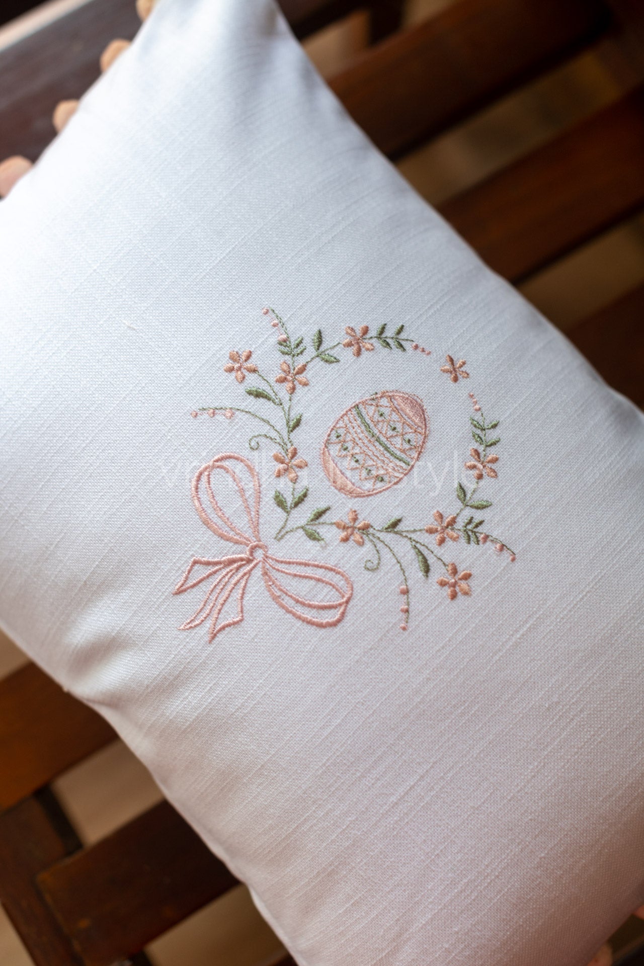 Cotton pre-filled cushion cover with embroidery and pompom -12x18 inches-single unit