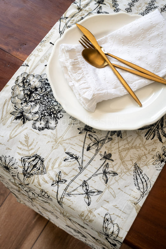 Garden print cotton table runner-4/6 seater