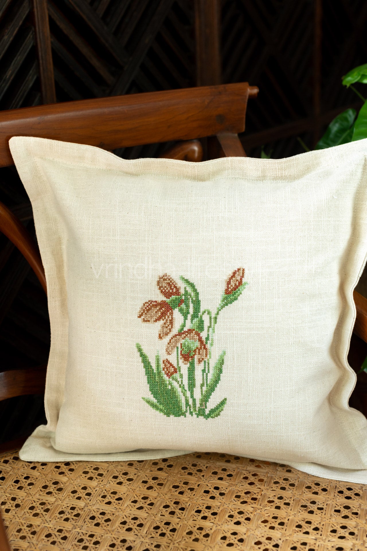 Cotton cushion cover with cross stitch embroidery -Single unit- 16x16 inches( Customisable)