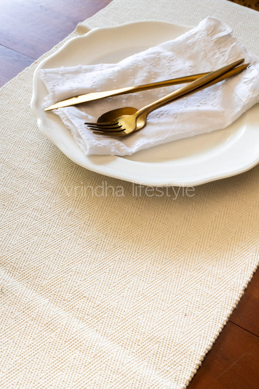 Beige woven table runner with tassels-4 seater