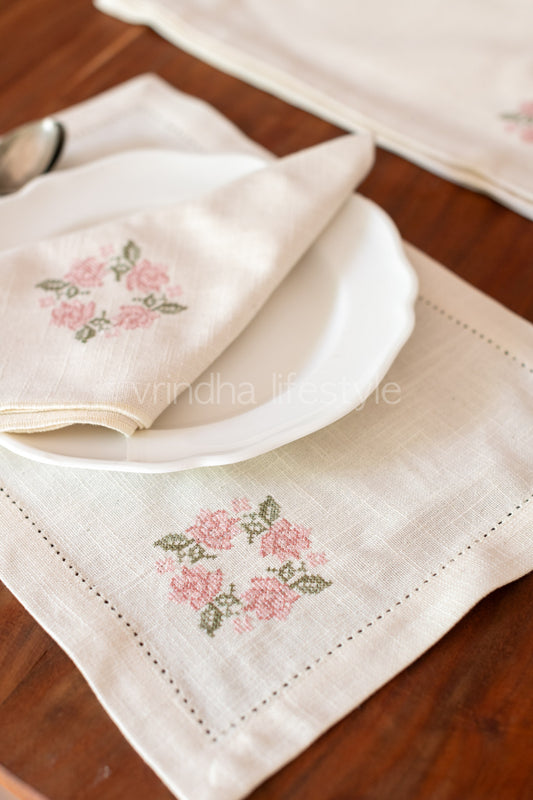cross stitch embroidered place mat-Set of 2