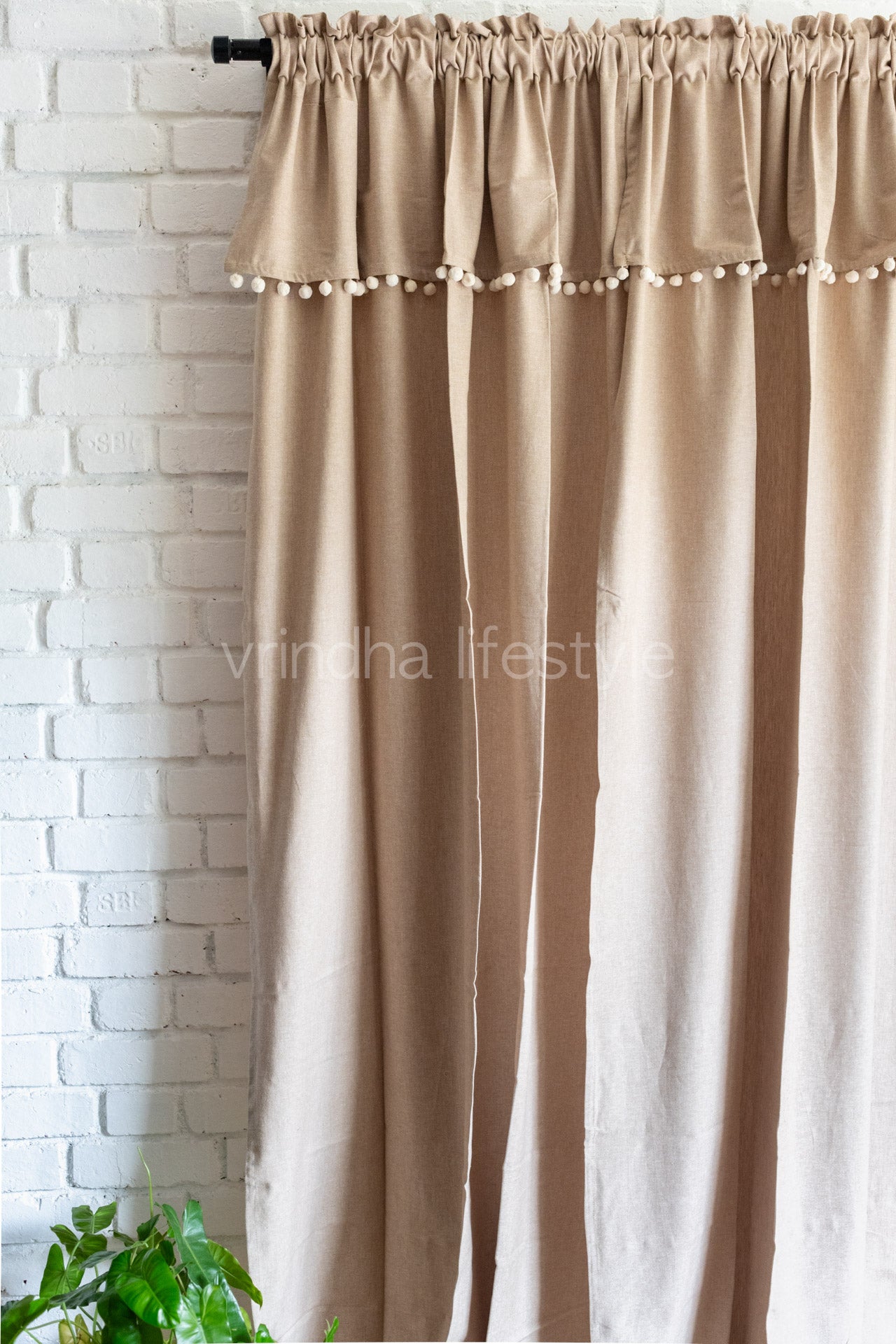 COTTON CURTAIN with pompom-Rod pocket curtain -7.5 Feet-Single unit-(customisable )KIDS COLLECTION