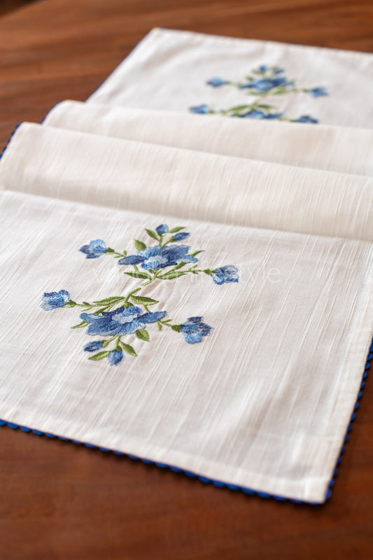 Cotton coffee table runner with embroidery and lace detailing -15x39 inches
