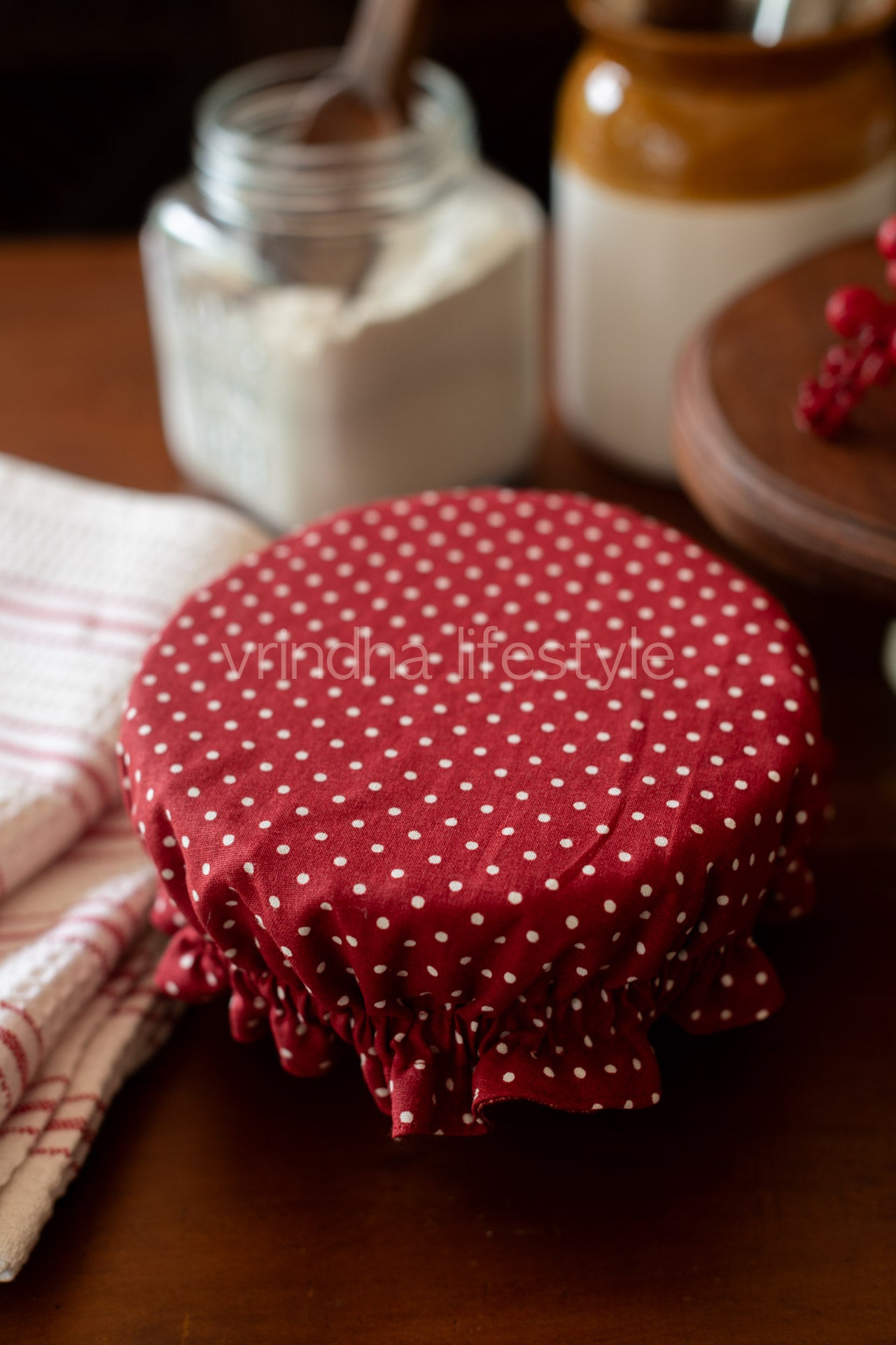 Reversible Fabric bowl covers-Set of 1 medium  with two kitchen towel -Bakers 3 pcs gift set