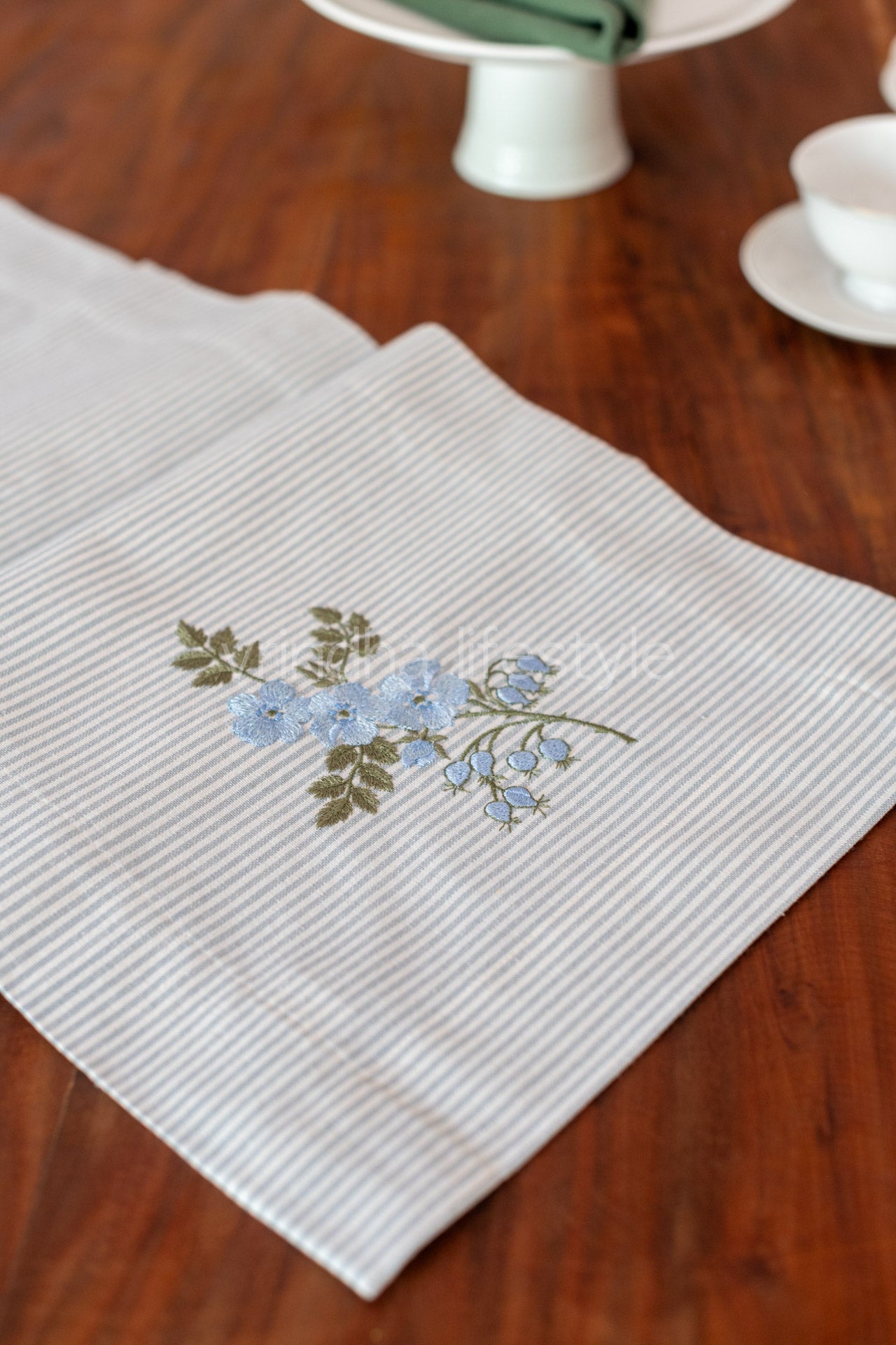 Cotton coffee table runner with embroidery -12.5x58 inches