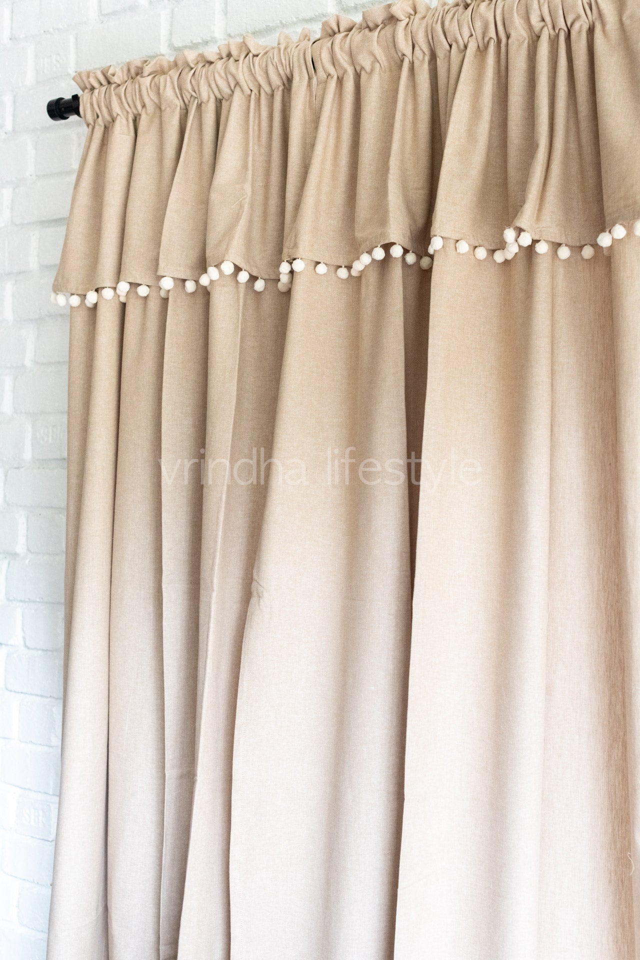 COTTON CURTAIN with pompom-Rod pocket curtain -7.5 Feet-Single unit-(customisable )KIDS COLLECTION